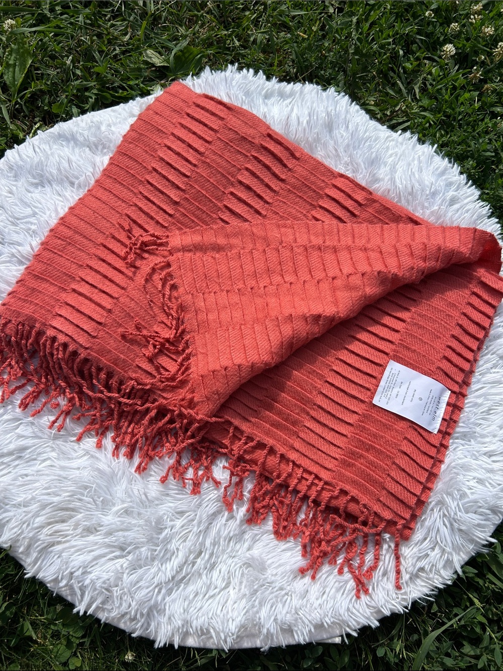 West Elm Coral Ribbed Fringe Throw Wrap Blanket 40” x 60” - Picture 10 of 11